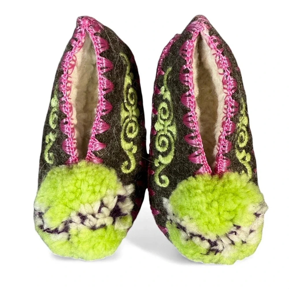 Karagiannis‎ Handmade Traditional Greek Wool Slipper Baby Purple Green UK 3 Gift